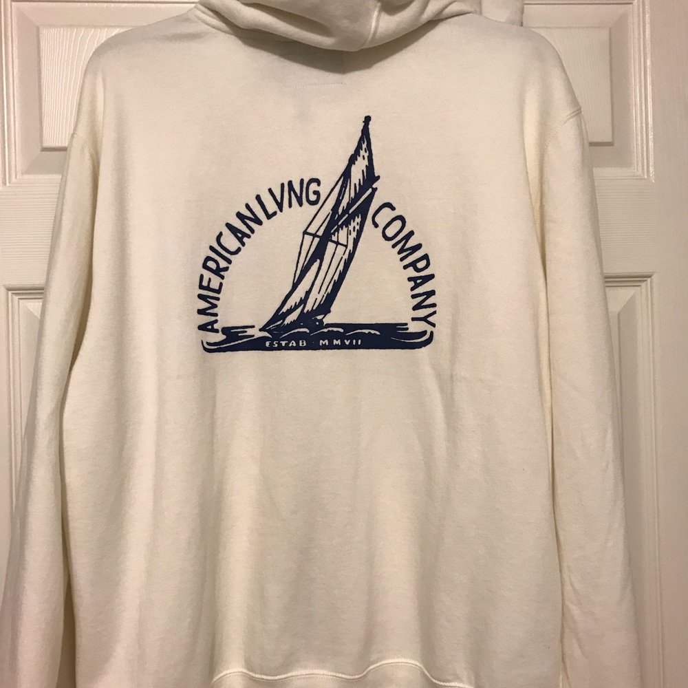 American Living Mens 2X Full Zip White Hoodie With Graphics